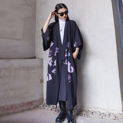 Spring and summer new loose black Japanese large size thin windbreaker versatile thin over knee coat Street Yamamoto dark
