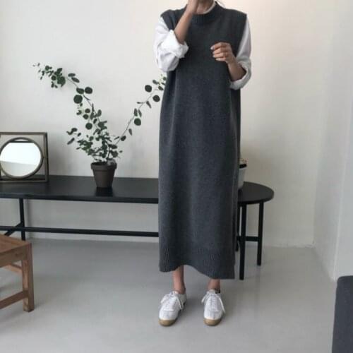 Women Autumn Long Tank Sweater Dress Sleeveless Straight Vestidos Mujer Plus Size Robe Pull Femme Casual Sukienki Jurken Jurk