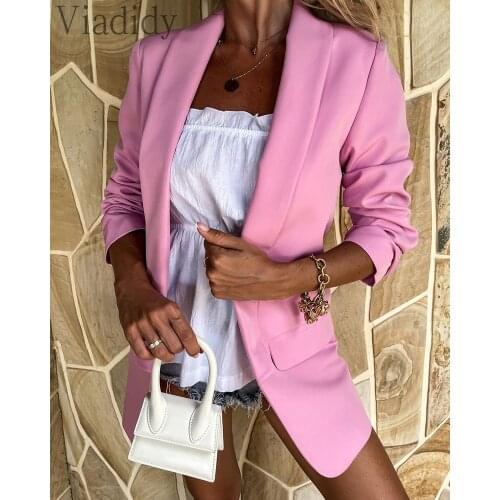 Women Long Sleeve Pocket Design Solid Color Casual Blazer Coat
