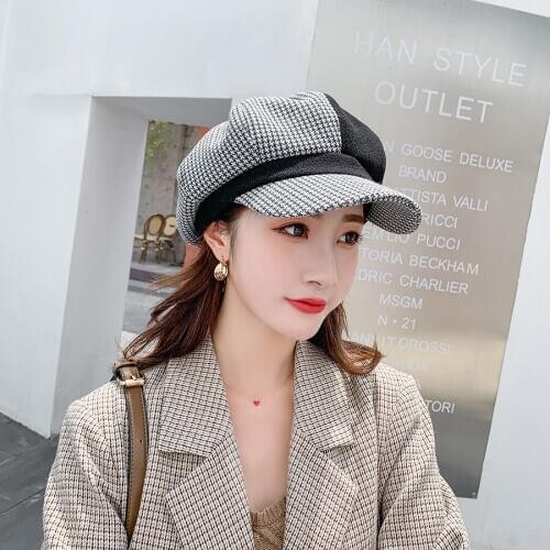 Autumn Women Wool Berets Fashion Retro Color Matching Octagonal Cap Female Thick Warm Winter Hats Newsboy Hat