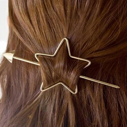 1pc Women Vintage Design hollow Out Pentagram Love Heart Arrow Hair Sticks Gold Plated Simple Star Hair Holder Hair Accessories