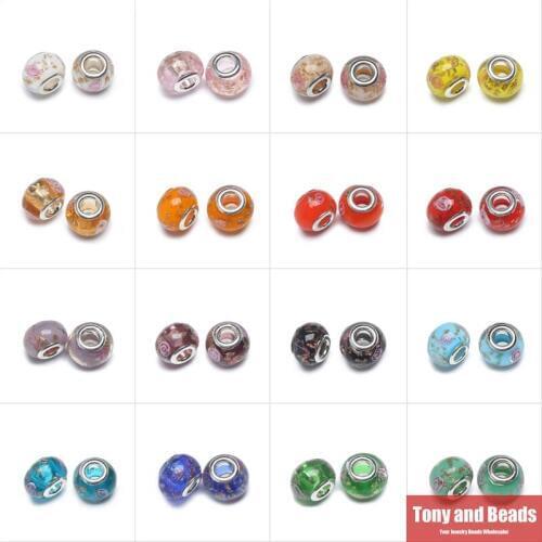 10Pcs Gold Sand Lampwork Glass European Charm Beads 10x14mm