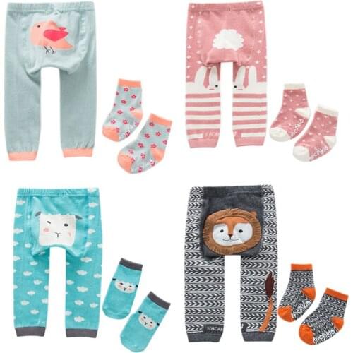 2pcs/set Cartoon Baby Boys Girls Leggings Autumn Winter Warmer Cotton PP Pants Trousers+Socks Infant Tollder Clothing Clothes