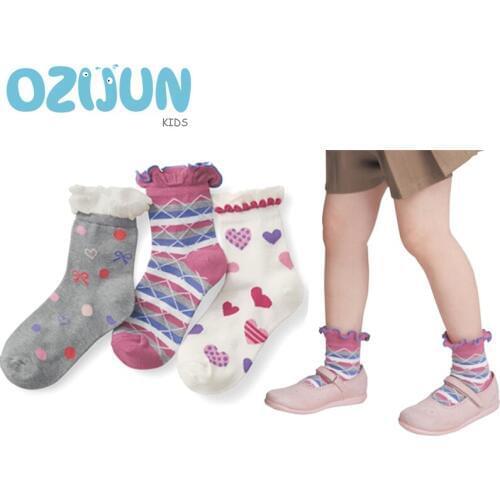 3 Pairs/Lot Kids Boy Girl Slip-resistant Floor Socks Love Bow Pattern Four Season Cotton Short Lace Socks 0-5 Years