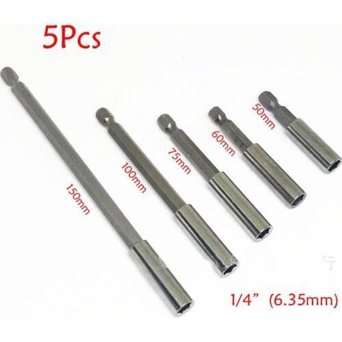 5pcs 1/4 Inch Quick Hex Shank Release Magnetic Electric Screwdriver Extension Bit Holder 50 60 75 100 150mm Extension Rod Tools