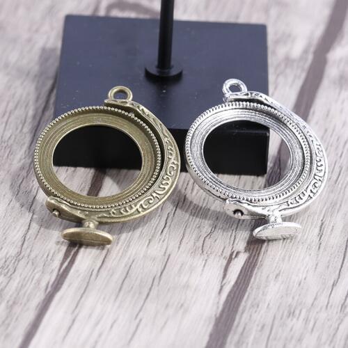 Onwear 3pcs Fit 25mm Round Cabochon base settings antique bronze double side rotating pendant tray blanks diy jewelry bezels