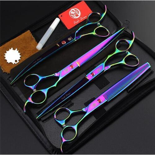 8.0 inch Professional Pet Dog Grooming Scissors 4Pcs/Set Straight Curved Thinning Shears for Cat Hair Cutting With Case
