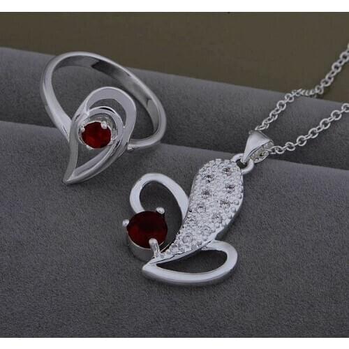 AS472 Lucky Silver Color 925 Jewelry Sets For Women Ring 621 + Necklace 998 /buyakmfa Asyajkfa