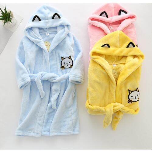 Autumn Winter Baby Girls Bathrobes Kids Dressing Gown Soft Flannel Warm Cartoon Hooded Children Robe Towel Toddler Boys Clothes
