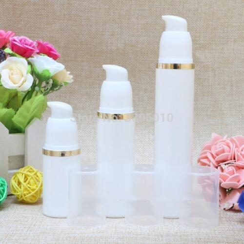 White Airless Cosmetic Vacuum Pump with gold line Lotion Bottle 15ml/30ml/50ml F509