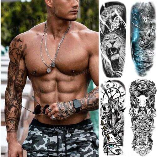 Large Tattoo Sleeves Full Arm Fake Tatoo Stickers Waterproof Temporary Tattoo For Men Watch Skull Lion flash Art Sticker Women