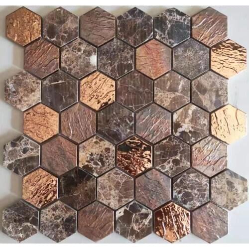 Factory price classic style gold metal brown copper mosaic wall tile walpaper