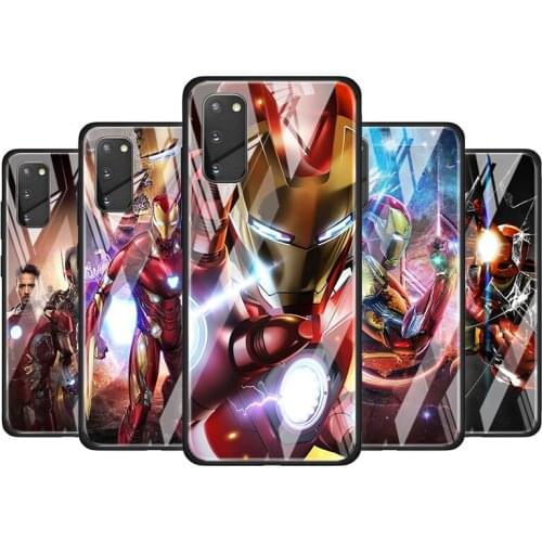 Iron Man Cool Marvel for Samsung Galaxy S20 FE Ultra Note 20 S10 Lite S9 S8 Plus Luxury Tempered Glass Phone Case Cover