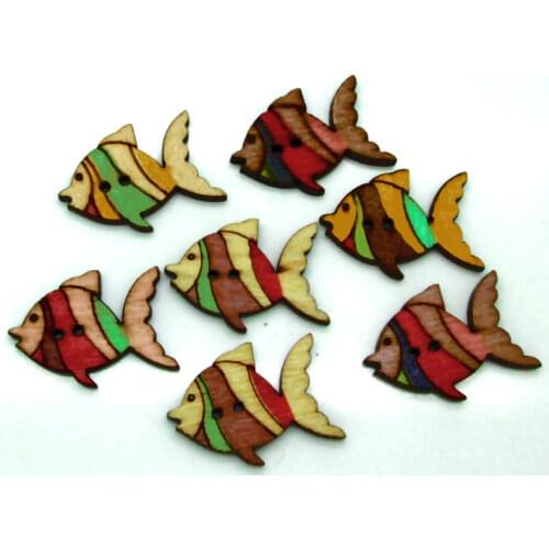 50pcs Mixed Fish Wooden Buttons For Clothes Knitting Needles Crafts Sewing Scrapbooking DIY Fabric Needlework Accessories