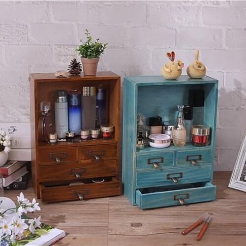 Органайзер для косметии Desktop Drawer Type Storage Cabinet Cosmetics Wooden Storages Box Shelf Table Organize Solid Wood Case