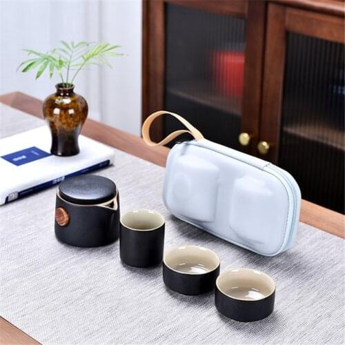 Travel Tea Set Express Cup One Pot Two Cups Portable Bag Ceramic Outdoor Travel Kung Fu Teaware Gift For Friend Customized Logo