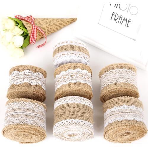 2Meters/Roll Jute Burlap Lace Hessian Hemp Ribbon Vintage Rustic Wedding Party Christmas Decor DIY Crafts Gift Packaging Ribbon