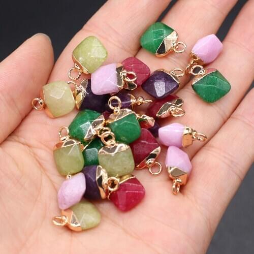 Natural Stone Pendant Square shape Faceted Semi-Precious Exquisite Charm for Jewelry Making DIY Necklace Earrings Accessories