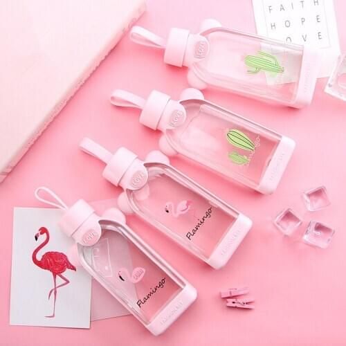 350ML Square Flamingo Glass Korean Creative Water Cup Scald-proof Silica Gel Glass Water Bottle