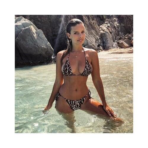 Summer New Womens Brassiere No Steel Holder Leopard Bikini Pop Up Split Swimsuit