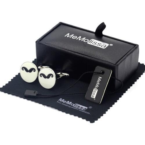 MeMolissa Display Box Office Style White Beard Design Fancy Gifts for Friends Cuff links Men Jewelry Free Tag & Wipe Cloth