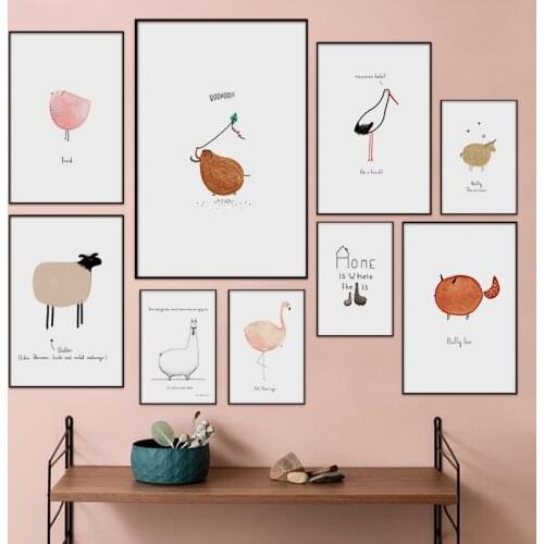 Mignon dessin animé animal licorne affiche nordique mur art toile impression peinture drôle moderne maternelle image pour enfant