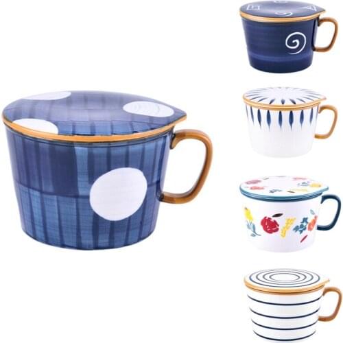 Instant Noodle Bowl Household Soup Bowl Japanese Hand PAinted Creative Instant Noodle Bowl with Handle