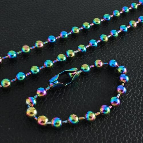 Fashion Stainless Steel Vintage Jewelry Colorful Plated 6MM 8MM 10MM Bead Bracelet Necklace Sets For Women SGEZATBG