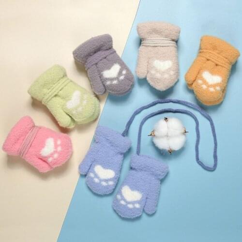 Soft Plush Baby Gloves Cartoon Cat Claw Thick Warm Newborn Gloves For Baby Girl Boy Cotton Kids Infant Mittens