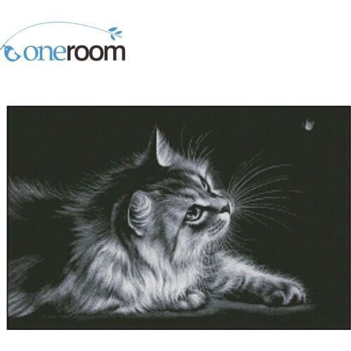 4ct Top Quality Beautiful Lovely Counted Cross Stitch Kit Black Cat Kitten Play Moth Chinese Cross Stitch Needlework