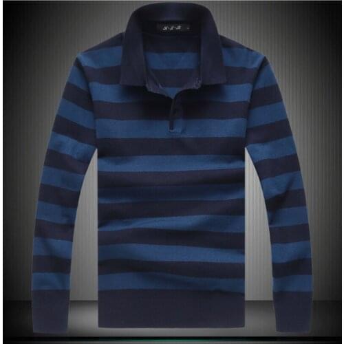 Oversized 6XL 7XL 8XL Striped top quality Autumn And Winter casual thick Men Long sleeve POLO Shirt 9866