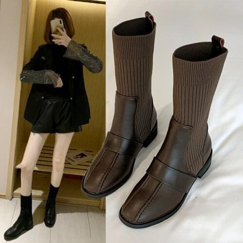 Autumn Winter Socks Womens British Short Boots Thin Boots Fashion Knitting Match Riding Boots Luxury Shoes Women Designers km98