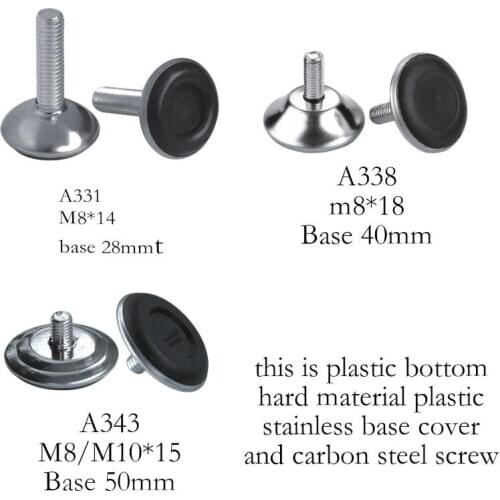 Stainless steel base M8M10*14 -20mm bottom 28 40 50 mm dia screw on feet pad Leg bolt Adjustable Table Levelling Glide Feet Foot