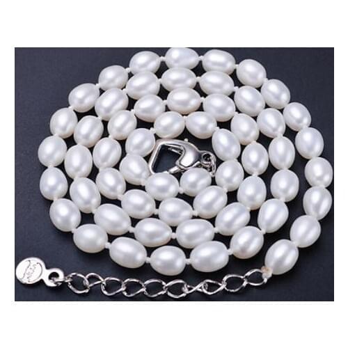 Natural 8-9mm Australian south sea white pearl necklace 18'' silver clasp