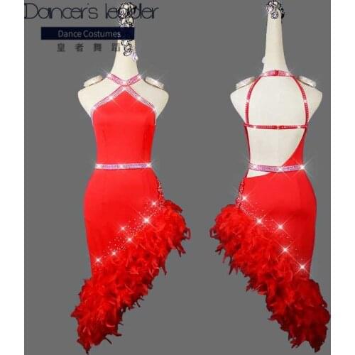 Latin Dance Dress Diamond Feather Dance Competition Costume Female Adult Children High-end Custom Stage Professional Costume