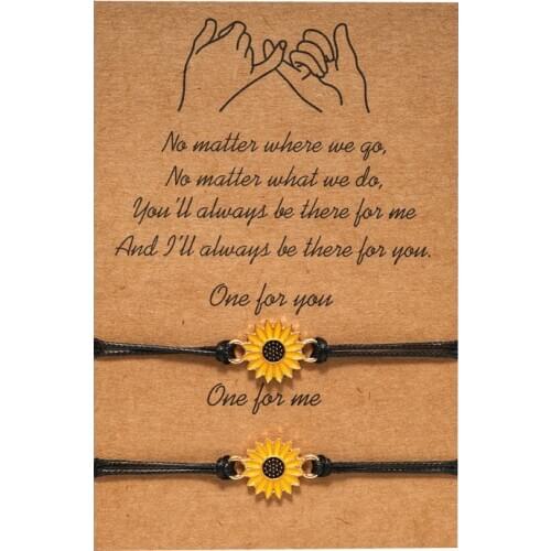 Sunflower Charms Braided Couples Bracelet for Women Adjustable Rope Chain Daisy Wristband Jewelry Friendship Gifts Drop shipping