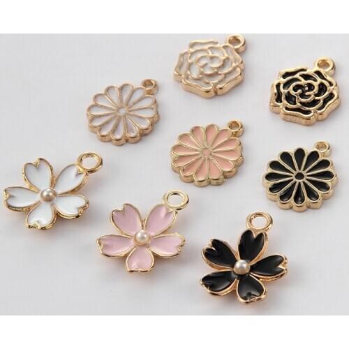MRHUANG 10pcs/lot Rose Flower Chrysanthemum Enamel Charms Fit DIY Bracelet Necklace Hair Jewelry Accessory DIY Craft