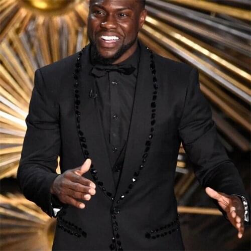 Luxury Black Prom Men Suits for Wedding Rhinestones Slim Fit 3 Pcs Blazer Pants 2021 Beaded Male Clothes Groom Tuxedos