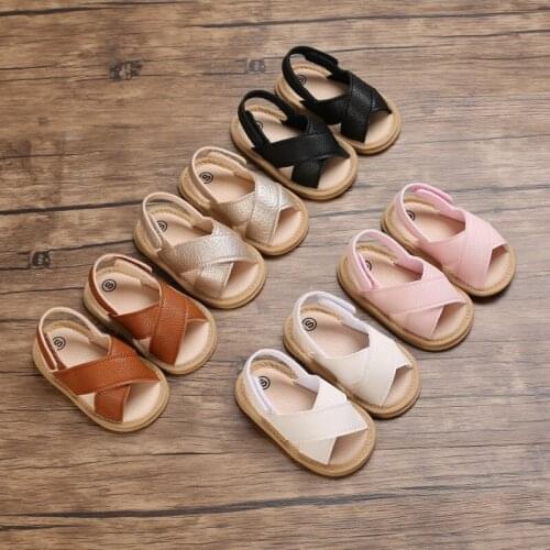 Toddler Baby Girls Summer Sandals Breathable Cross Straps Prewalker Nonslip Open-Toe Sandals with Magic Sticker Toddler Shoes