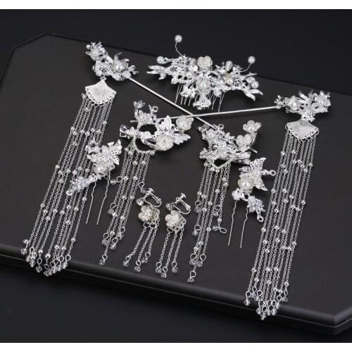 Special white Chinese Headpiece Set Costume Tassel Step Shake wedding hair accessories