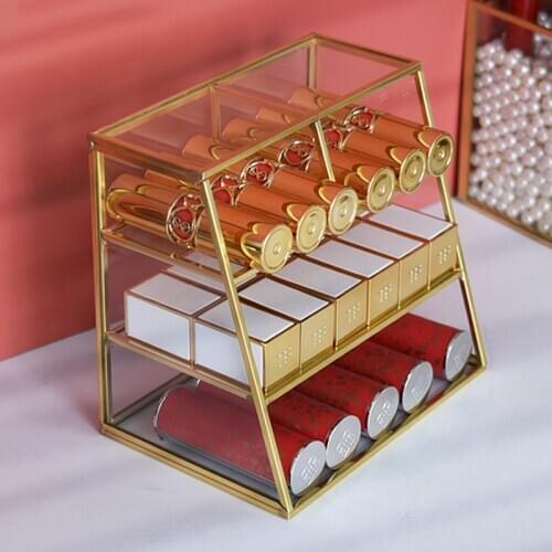 Glass Makeup Storage Case Nail Polish Rack Lipstick Cosmetic Tools Storage Box Makeup Brush Organizer Skincare Container Shelf