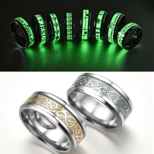 Luminous Ring Black Silver Fashion Man Minimalist Stainless Steel Ring Glowing Ring Couple In The Dark Jewelry Black Domineering