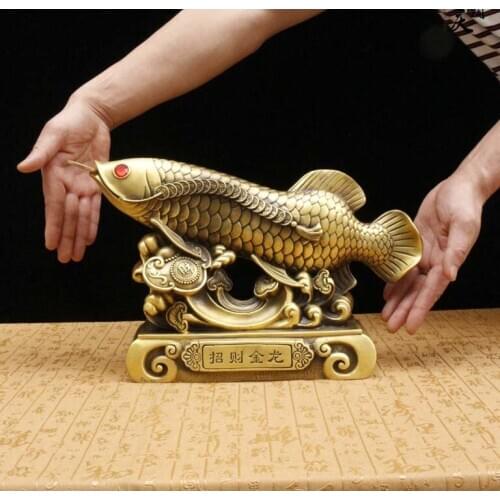 GOOD HOME Company SHOP ROOM TOP Efficacious Talisman GOOD LUCK Recruit Money Arowana Golden Fish FENG SHUI copper Retro statue
