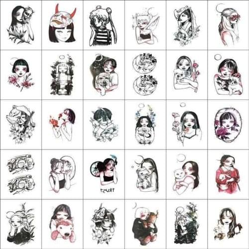 30 Pcs Tattoo stickers Dark Sailor Moon ins waterproof female long-lasting simulation sexy colorful adhesive stickers