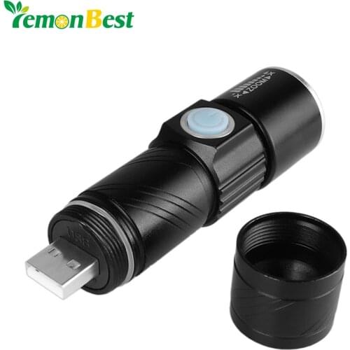 USB Handy Powerful LED Flashlight Rechargeable Torch usb Flash Light Bike Pocket LED Zoomable Lamp For Hunting Black