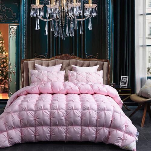 High quality 3D deluxe 100% goose feather quilt oversize bed cover oversize winter quilt solid color thick blanket