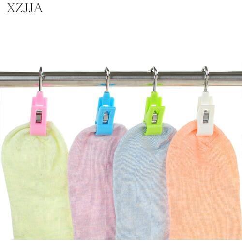 XZJJA 4PC Clamp Lever Hook Peg Travel Portable Hanging Clothes Rails Clips Clothespins Socks Underwear Drying Rack Organization