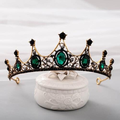 Women Vintage Crown Small Baroque Green Crystal Bride Tiara Boutique Headwear Wedding Tiara Headwear Fashion Jewelry Accessories