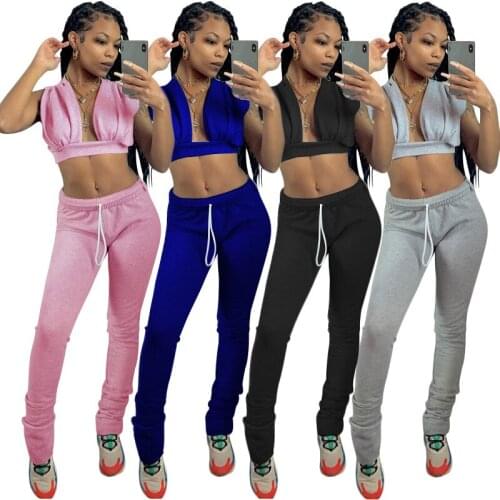 Women Tracksuit Sleeves Suit with Pant 2 Piece Pink Set Club Outfits Sexy Autumn Sports Suit Casual Matching Set