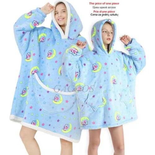 Winter Sherpa Blanket With Sleeve Family Matching Homewear Girls Sleepwear Plush Unicorn Sweatshirt Blanket Oversized Pullovers